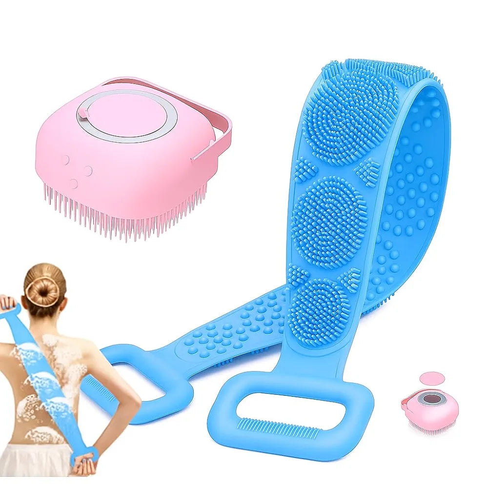 Combo Pack Of Silicone Body Scrubber Belt And Silicone Brush