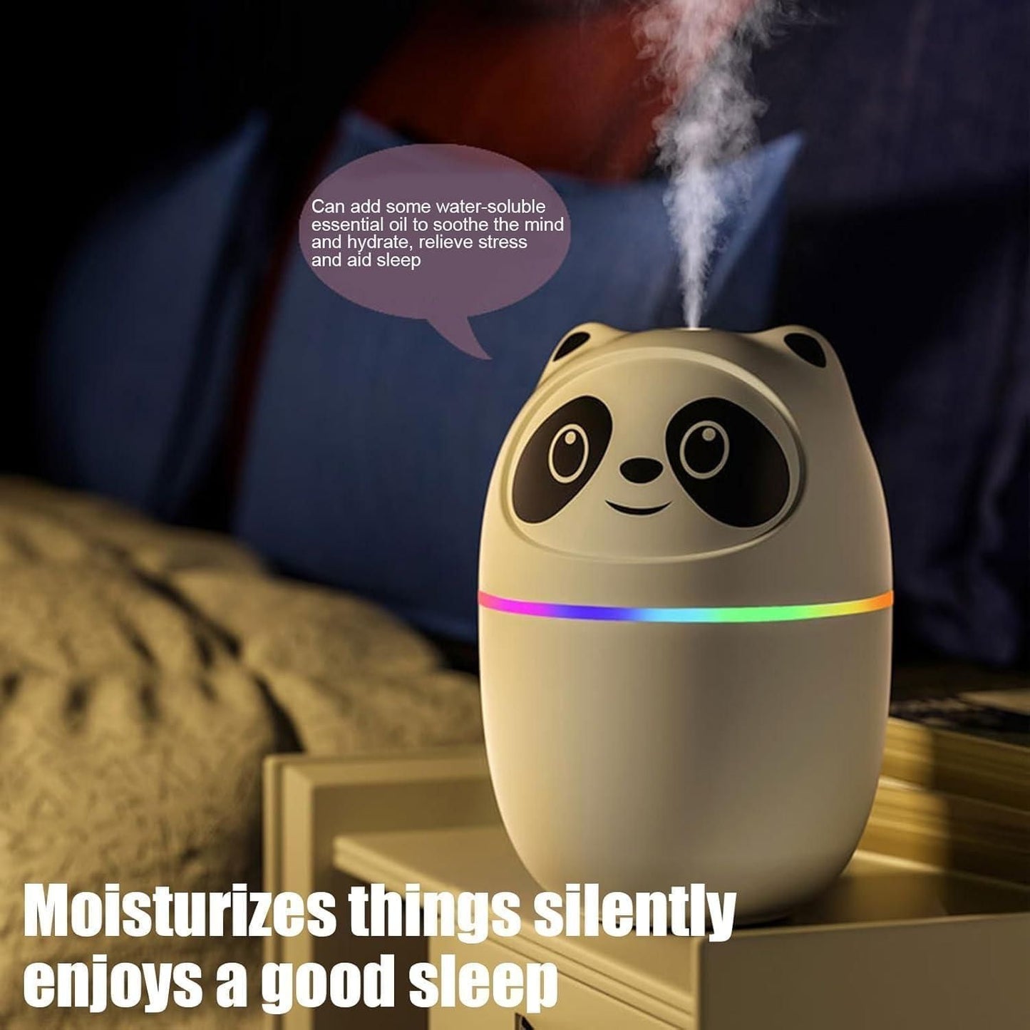 Cool mist panda humidifier with 7 color night light